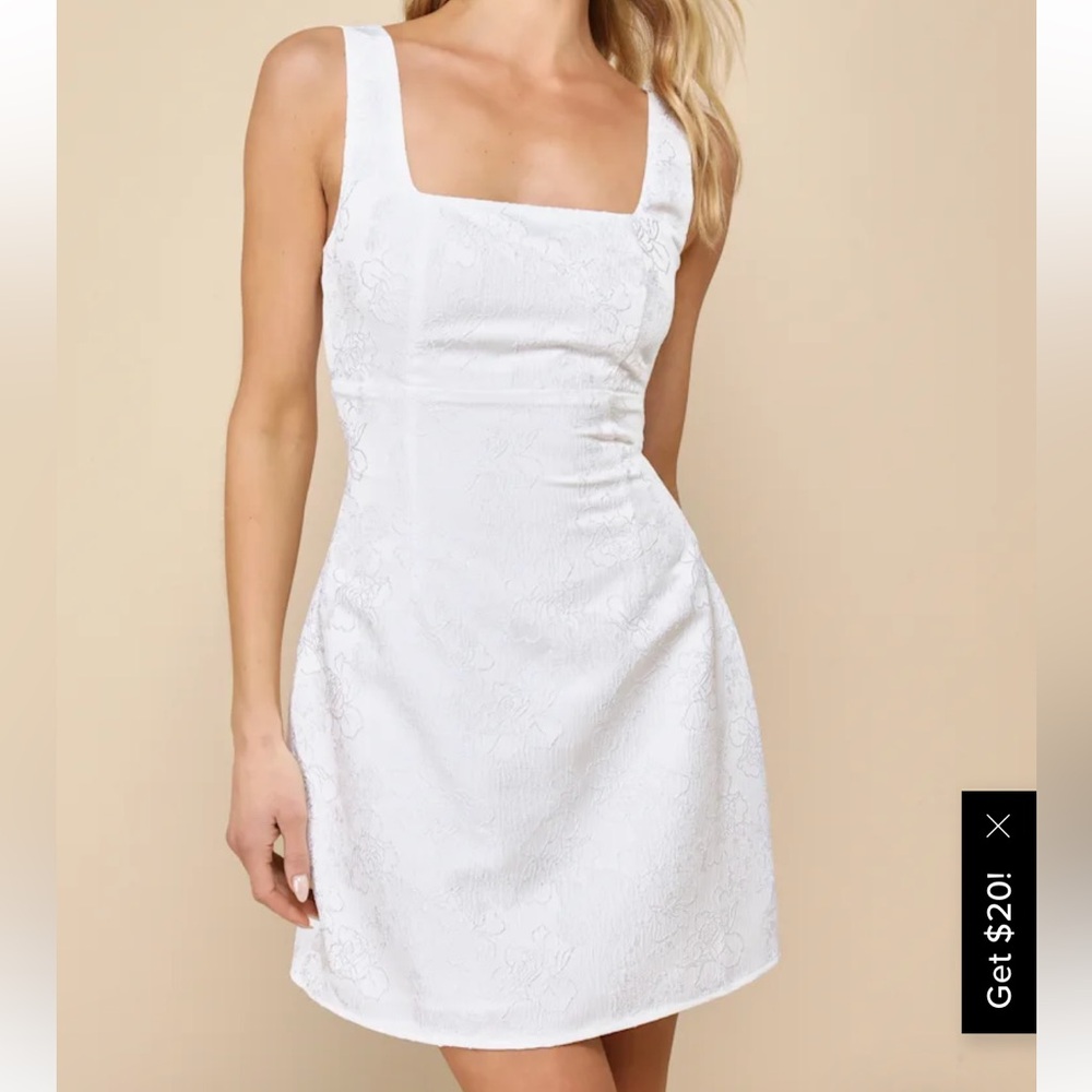 Perfectly Flirtatious White Floral Jacquard Tie Back Dress